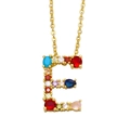 Gold letter E pendant necklace with colorful cubic zirconia and a delicate chain - Letter E