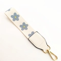 Floral print cream webbing handbag strap with gold metal clasps and white leather ends - Rice White Flowers + White Leather