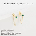 Stainless steel tassel earrings featuring 3mm emerald green stone with 35mm gold chain - May Green - Gold