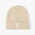 Berretto in maglia beige con ricamo a coniglio, cappello invernale casual per uomo e donna - Taglia unica / Beige