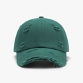 Distressed dark green cotton baseball cap with vintage ripped details for men and women - Adjustable / Green