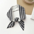 Elegant black and white houndstooth skinny silk scarf with 'for will' script text - Windmill