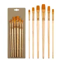 6-piece synthetic hair painting brush set with wooden handles for acrylic and oil painting - 6Pcs Flat Peak HB183A / Natural Wood Color