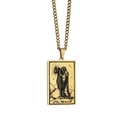 Golden The Hermit tarot card necklace with rectangular pendant and O-ring chain - The Hermit / Gold