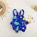 Dark blue toddler backpack with colorful cartoon dinosaur prints and 3D decorative wings - Blue