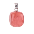 Square pink natural crystal pendant with metal ring for DIY jewelry making - Watermelon red