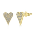 S925 sterling silver heart stud earrings with gold finish and pave-set white zircons - 925 Silver / Gold White Zirconia