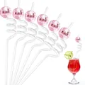 Reusable transparent spiral straws with pink mirrored disco ball decorations for parties - Pink