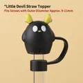 Black little devil silicone straw cover for 9-11mm straws with protective dust cap - Devil (For 10mm Straws)