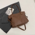Deep coffee litchi grain tote bag with adjustable shoulder strap and gold hardware - Brown