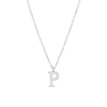 Silver letter P pendant necklace with sparkling zircon pavé on a steel chain - Silver-P