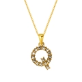 Gold-plated square pendant necklace with letter Q and sparkling zircon crystals - Letter Q