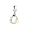Silver letter Q pendant with small golden heart charm for bracelet or necklace - Letter O