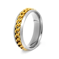 Polished silver stainless steel ring with 6mm wide gold chain inlay design - Size 6 / 6mm Gold