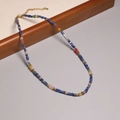 2mm slim natural tourmaline necklace with blue rectangle beads and gold finish clasp - XL0061 Blue Rectangular Beads Accent
