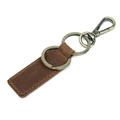 Handmade brown leather keychain with bronze metal rings and a swivel lobster clasp - Large / Brown