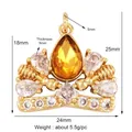 Gold crown pendant with pear-shaped yellow gemstone and white zircons, 24mm size - Bright Yellow M84