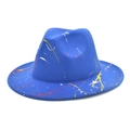 Chapeau fedora bleu en laine avec graffitis de peinture colorée et design classique - M (56-58cm) / Bleu royal