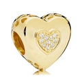 Gold-plated hollow heart bead with sparkling inlaid diamonds for DIY bracelets - 028-Hollow Diamond Heart