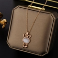 Collar de conejo en oro rosa con piedra de ópalo blanco y campanas en caja de regalo - Oro Rosa (8947)