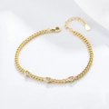 Bracciale a catena cubana in argento s925 dorato con ciondoli a cuore e zirconi - Argento 925 / Oro
