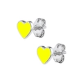Minimalist S925 silver heart stud earrings with vibrant yellow enamel finish - Yellow Silver
