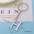 Silver metal letter H keychain with polished finish and circular ring dimensions - Letter-H