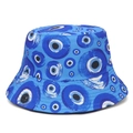 Sombrero de pescador Panamá azul con estampado abstracto de ojo malvado en lona de algodón - M / Patrón de ojo abstracto azul