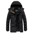 Giacca vintage da uomo nera imbottita in pile con cappuccio e tasche utility - M / Nero
