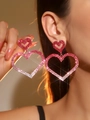 Sparkling pink gradient heart-shaped earrings with rhinestones for a bold statement look - Gradient Red Heart Large Earring Style (LDE1019RO-W)