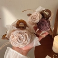 French vintage rose flower hair claw clip in beige and dark coffee fabric with amber resin - Beige And Deep Coffee