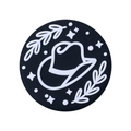 Round black and white PVC charm featuring a cowboy hat, wheat motifs, and star patterns - Cowboy Hat Circle