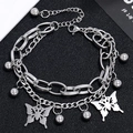 Double-layer silver stainless steel chain bracelet with butterfly and ball charms - 5# Butterfly Pendant