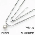 Collier à billes en acier inoxydable argenté avec pendentif boule de 8mm et fermoir - Collier en acier 9mm (KN234403-Z)