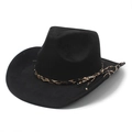 Chapeau de cowboy classique en feutre noir avec une bande décorative à motif léopard - M (56-59cm) / Noir