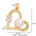 Golden heart pendant charm with white pearl and zircon inlay for jewelry making - Gold-Pearl Zircon Heart