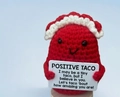 Handmade crochet positive taco doll with red yarn and inspirational message card - Red Taco