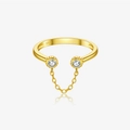 Anello regolabile in argento S925 dorato con doppi zirconi e dettaglio catena sottile - Aperto Regolabile / Oro 18K