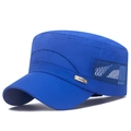 Dark blue military style flat top cap with breathable mesh side panels and quick-dry fabric - Adjustable / Sapphire Blue