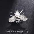 Silver bee brooch with white pearl and sparkling crystals in 3.8x3cm size - Silver Large Pearl Bee