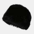 Winter warm black faux fur bucket hat with fluffy texture and windproof dome design - One Size / Black