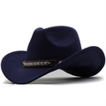Classic dark blue wool felt cowboy hat with woven leather band and metal rivet detail - M (56-58cm) / Navy (JXF-548)