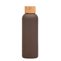 Botella de agua minimalista en acero inoxidable marrón mate con tapa de bambú natural - Café Oscuro Mate