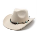 Detail of western cowboy felt hat with turquoise beads and shell decorative band - M (56-58cm) / Beige