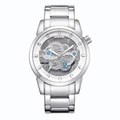 Montre mécanique squelette argentée pour hommes avec bracelet en acier inoxydable poli - Style Argent (9111)