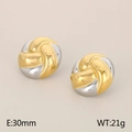 Modern mixed gold and silver pleated twist earrings in irregular woven disc design - Style B (KE115153-KFC)