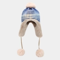 Cappello aviatore in maglia a righe blu e bianche con pompon rosa e fodera calda - Maglia a Righe Blu e Bianche (3#)