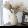 Vintage Keramikvase mit Eisriss-Glasur und 30 naturgetrockneten Pampasgras-Stielen - Cremeweiße Vase mit 30 natürlichen Schilfrohren