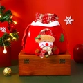 Christmas snowman drawstring gift bag made of red velvet with checkered fabric details - Christmas Bell Snowman Style