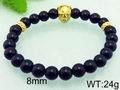8mm black agate beaded bracelet with golden skull charm and textured spacer beads - 8mm Black Agate Gold Skull Style (KB66286-BD)